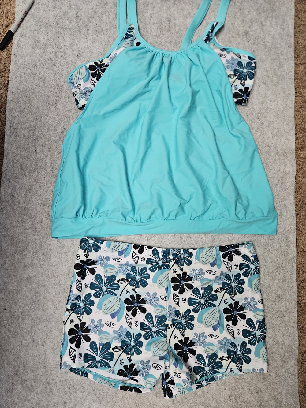 Women’s Aqua Floral Tankini Set - Aqua/White